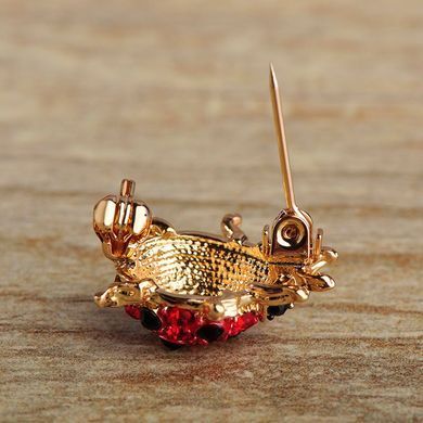 Брошка Божа корівка металева золотиста на шпильці мініатюрна декорована кубічним цирконієм червоного та чорного кольорів (арт. br_a0474_01)